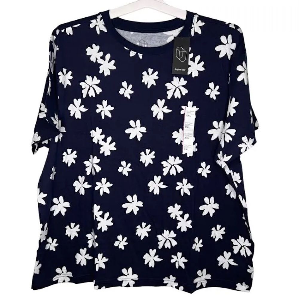 Original Use L XL navy blue short sleeve floral shirt